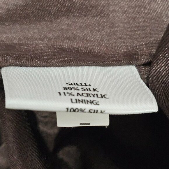 Eileen Fisher Preshrunk Satin Button Up Jacket Women Size M Brown Silk - Picture 12 of 16